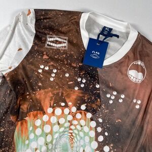 FLAN Labs Graphic Jersey Rocket Soccer Long Sleeve Activewear Top Brown White XL